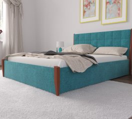 Ліжко двоспальне дерев'яне з м'якою вставкою з підйомним механізмом і нішею для білизни ЧДК Токіо масив Вільха 