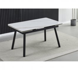 Стол обеденный раскладной MADRID CERAMIC Интарсио белый глянец/черный каркас Раскладной 140/200 см
