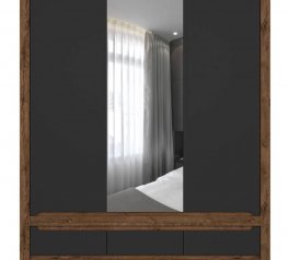 Шкаф с зеркалом SZF2D1M3S BRW Poland Ruso 3 дверный черный 179 см