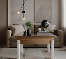 Стіл-трансформер B-Fly Glass Дуб крафт золотий/Білі ноги/Графітове скло