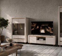 Стенка Элегант с подсветкой Кашемир/Дуб ливорно