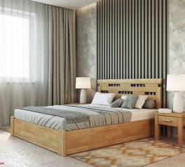 Ліжко дерев'яне Лев Зевс з підйомним механізмом та нішею для білизни масив Бук