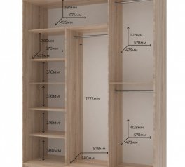 Шкаф-купе Дорос Сити Лайт дуб сонома 3-х дверный 225 см