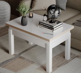 Стіл-трансформер B-Fly Glass Дуб сонома/Білі ноги/Біле скло