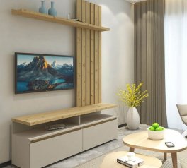 Стенка Эллис с декоративными рейками Кашемир/дуб артизан