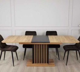 Стіл обеденный раскладной TREND D-C MAX Интарсио Дуб Крафт Золотой/Черный 160/210 см