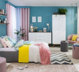 Модульная спальня Heda/Геда BRW Poland Белый/Модрина Sibiu золотая/Белый глянец