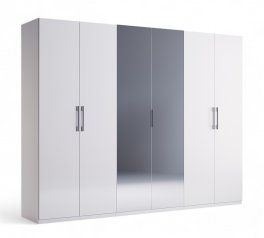 Шкаф 6дв с зеркалом Миромарк Фемели 6 дверный белый глянец 270 см
