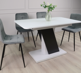 Стол Carvelo Интарсио Белая Аляска/Черный Униколор Раскладной 140/180 см