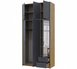 Шафа для одягу Дорос Ронді графіт з високою антресолею та дзеркалом 3 дверна 121 см