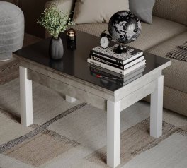 Стіл-трансформер B-Fly Glass Art In Head Ательє світлий/Білі ноги/Графітове скло