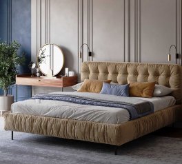 Ліжко двоспальне м'яке Woodsoft Marsala / Марсала з підйомним механізмом та нішею для білизни