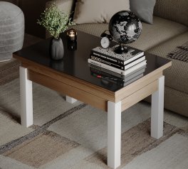 Стіл-трансформер B-Fly Glass Дуб крафт золотий/Білі ноги/Графітове скло