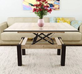 Стол-трансформер B-Fly Glass Art In Head Дуб экспрессив песочный/Венге ноги/Бежевое стекло