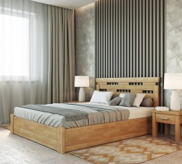 Ліжко дерев'яне Лев Зевс з підйомним механізмом та нішею для білизни масив Бук