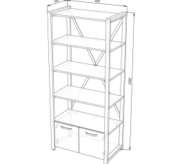 Стеллаж LOFT 900 2Д Дуб Сонома / Чёрный мат MebliRoMax