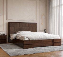 Ліжко дерев'яне з м'якою вставкою ArborDrev Тоскана з підйомним механізмом та нішею для білизни Сосна / Бук