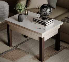 Стіл-трансформер B-Fly Glass Гікорі рокфорд світлий/Венге ноги/Біле скло