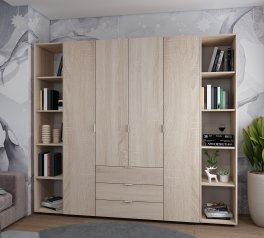 Шкаф Дорос Гелар дуб сонома с 2 Этажерками 4-х дверный 231,4 см