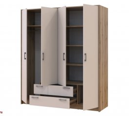 Шкаф Doros Ронди 4-дверный с ящиками 160 см Дуб Артизан / Кашемир