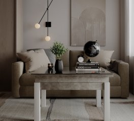 Стіл-трансформер B-Fly Glass Ательє світлий/Білі ноги/Графітове скло