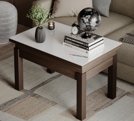 Стіл-трансформер B-Fly Glass Дуб вінтаж оксид/Венге ноги/Бежеве скло