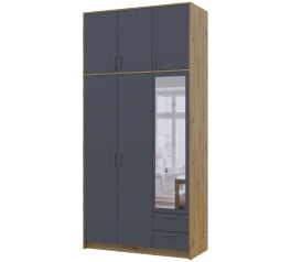 Шафа для одягу Дорос Ронді графіт з високою антресолею та дзеркалом 3 дверна 121 см