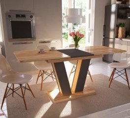 Стіл Torino Wood/Торіно Вуд Інтарсіо Блеквуд Ячмінний/Графіт Розкладний 140/180 см