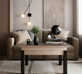 Стіл-трансформер B-Fly Glass Гікорі рокфорд світлий/Венге ноги/Графітове скло