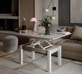 Стіл-трансформер B-Fly Glass Art In Head Ательє світлий/Білі ноги/Перлина біла скло