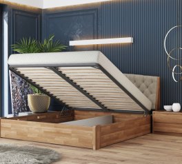 Кровать деревянная с мягкой вставкой Лев Токио Новое с подьемным механизмом и нишей для белья массив Бук