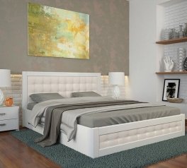 Ліжко дерев'яне з м'якою вставкою ArborDrev Рената Д з підйомним механізмом та нішею для білизни Сосна / Бук Білий