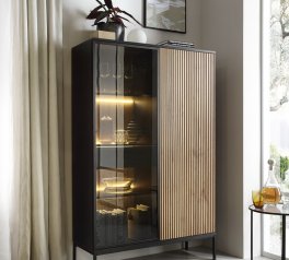 Вітрина висока Сенто / Sento WTSZ104 з підсвіткою Чорний/дуб вотан Perfect Home ширина 103 см.