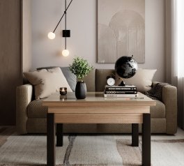 Стіл-трансформер B-Fly Glass Дуб сонома/Венге ноги/Бежеве скло