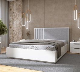 Ліжко дерев'яне DrevKO Лаундж 4 з підйомним механізмом та нішею для білизни Емаль