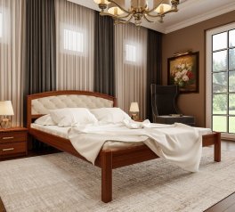 Ліжко двоспальне дерев'яне з м'якою вставкою ЧДК Британія масив Вільха