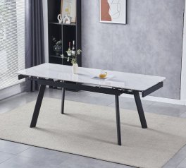 Стол OSLO CERAMIC Интарсио белый глянец/черный каркас Раскладной 120/180 см