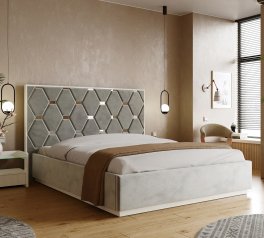 Ліжко м'яке двоспальне Arbordrev Олівія з підйомним механізмом та нішею для білизни Сосна / Бук