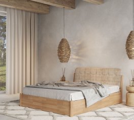 Кровать двуспальная деревянная Лев Калифорния с подьемным механизмом и нишей для белья Щит бука