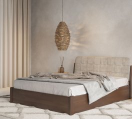 Кровать двуспальная деревянная Лев Калифорния с подьемным механизмом и нишей для белья Щит бука