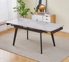 Стіл OSLO CERAMIC Інтарсіо сірий глянець/чорний каркас Розкладний 120/180 см