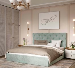 Ліжко м'яке двоспальне Віоріна Деко Велюр з підйомним механізмом та нішею для білизни