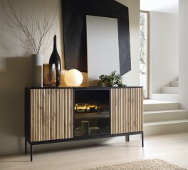 Комод Сенто / Sento K154 с подсветкой чёрный/дуб вотан Perfect Home ширина 153 см.