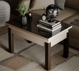 Стіл-трансформер B-Fly Glass Гікорі рокфорд світлий/Венге ноги/Графітове скло