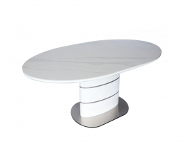 Стол обеденный SANREMO CERAMIC Интарсио белый эффект мрамора/белый глянец Раскладной 140/180 см