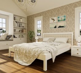 Ліжко двоспальне дерев'яне з м'якою вставкою ЧДК Модерн масив Вільха