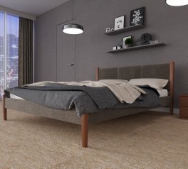 Ліжко двоспальне дерев'яне з м'якою вставкою ЧДК Сеул масив Вільха 
