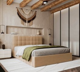 Ліжко м'яке Віоріна деко Tiramisu / Тірамісу з підйомним механізмом та нішею для білизни