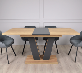 Стіл Torino Wood/Торіно Вуд Інтарсіо Блеквуд Ячмінний/Графіт Розкладний 140/180 см