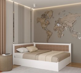 Кровать двуспальная деревянная Лев Милвоки с подьемным механизмом и нишей для белья Щит бука